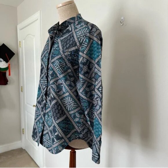 Megan Park Aulia Silk Blend Blouse Geometric Floral Block Print Size 6 - Picture 7 of 12